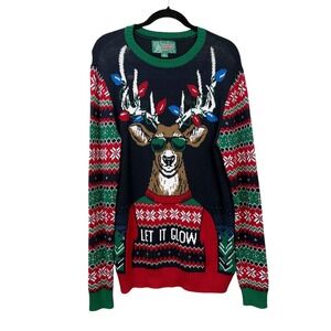 Ugly Christmas Sweater Women's M Reindeer Let It Glow Holiday Knit Pullover